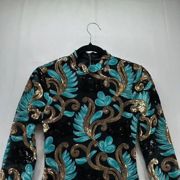 Fashion Nova Dress Size  XS Caprice Sequin Strap Side Bodycon Long Sleeve Black - Picture 4 of 12